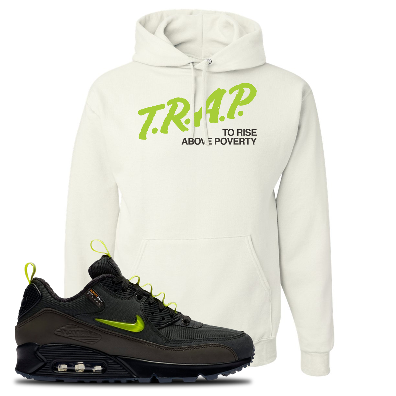 The Basement X Air Max 90 Manchester Trap to Rise Above Poverty White Sneaker Hook Up Pullover Hoodie