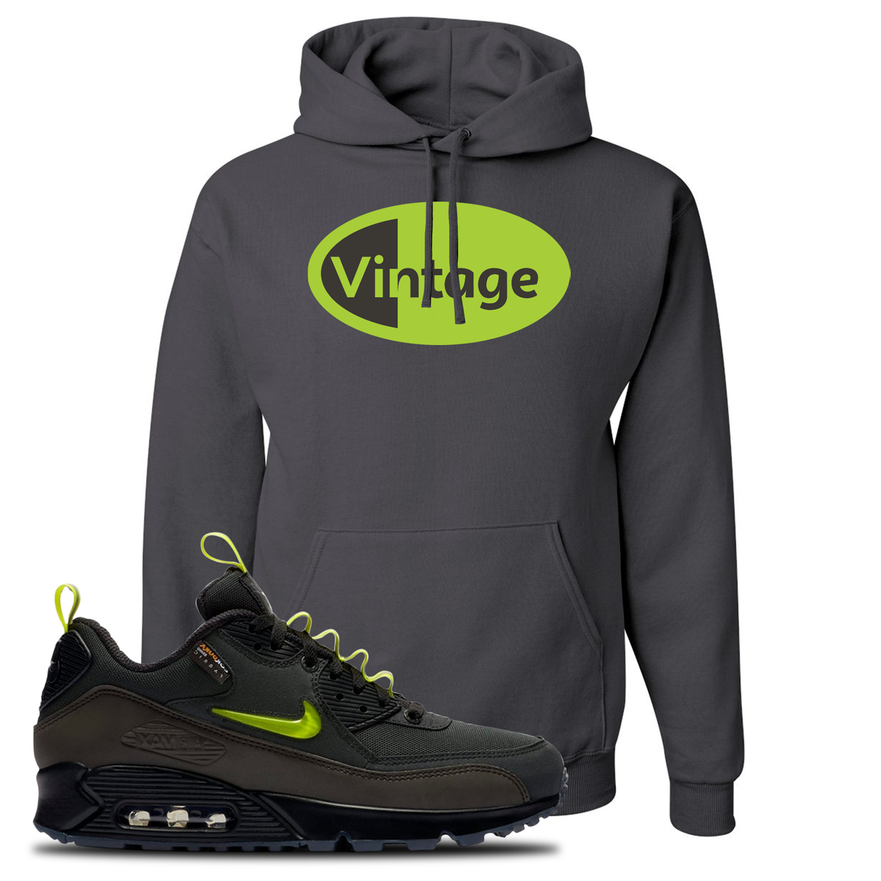 The Basement X Air Max 90 Manchester Vintage Oval Charcoal Gray Sneaker Hook Up Pullover Hoodie