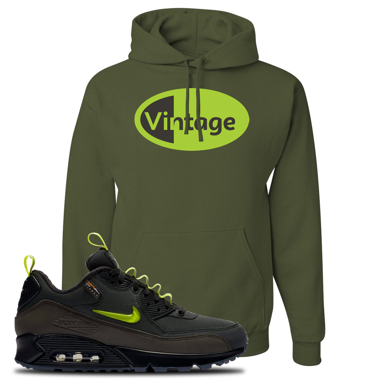The Basement X Air Max 90 Manchester Vintage Oval Military Green Sneaker Hook Up Pullover Hoodie