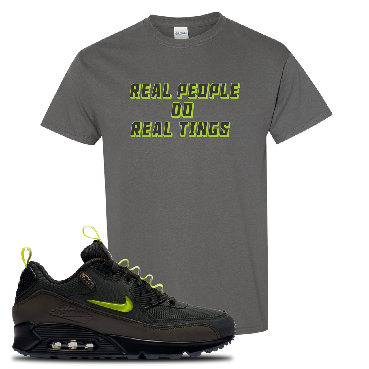 The Basement X Air Max 90 Manchester Real People Do Real Things Charcoal Gray Sneaker Hook Up T-Shirt