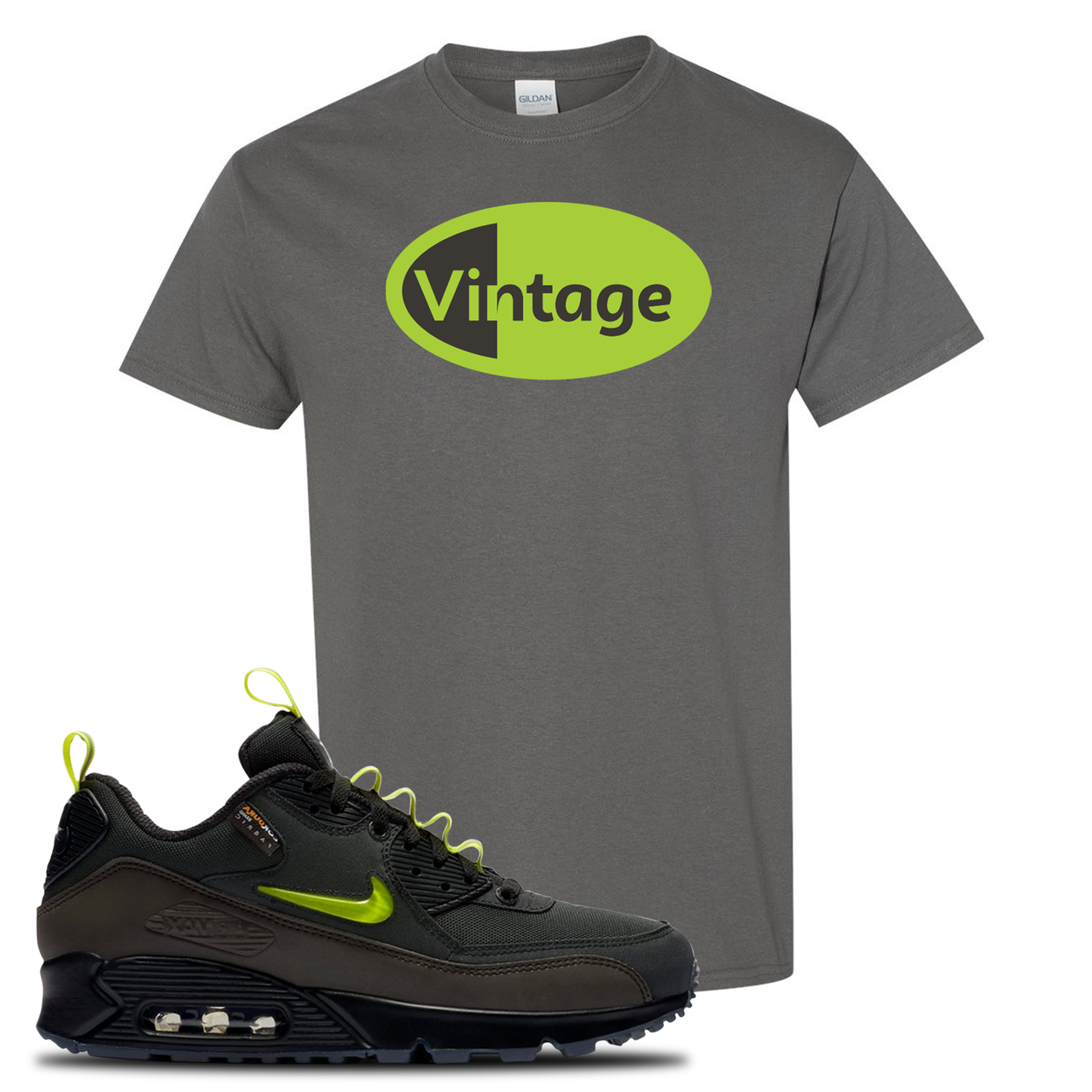 The Basement X Air Max 90 Manchester Vintage Oval Charcoal Gray Sneaker Hook Up T-Shirt