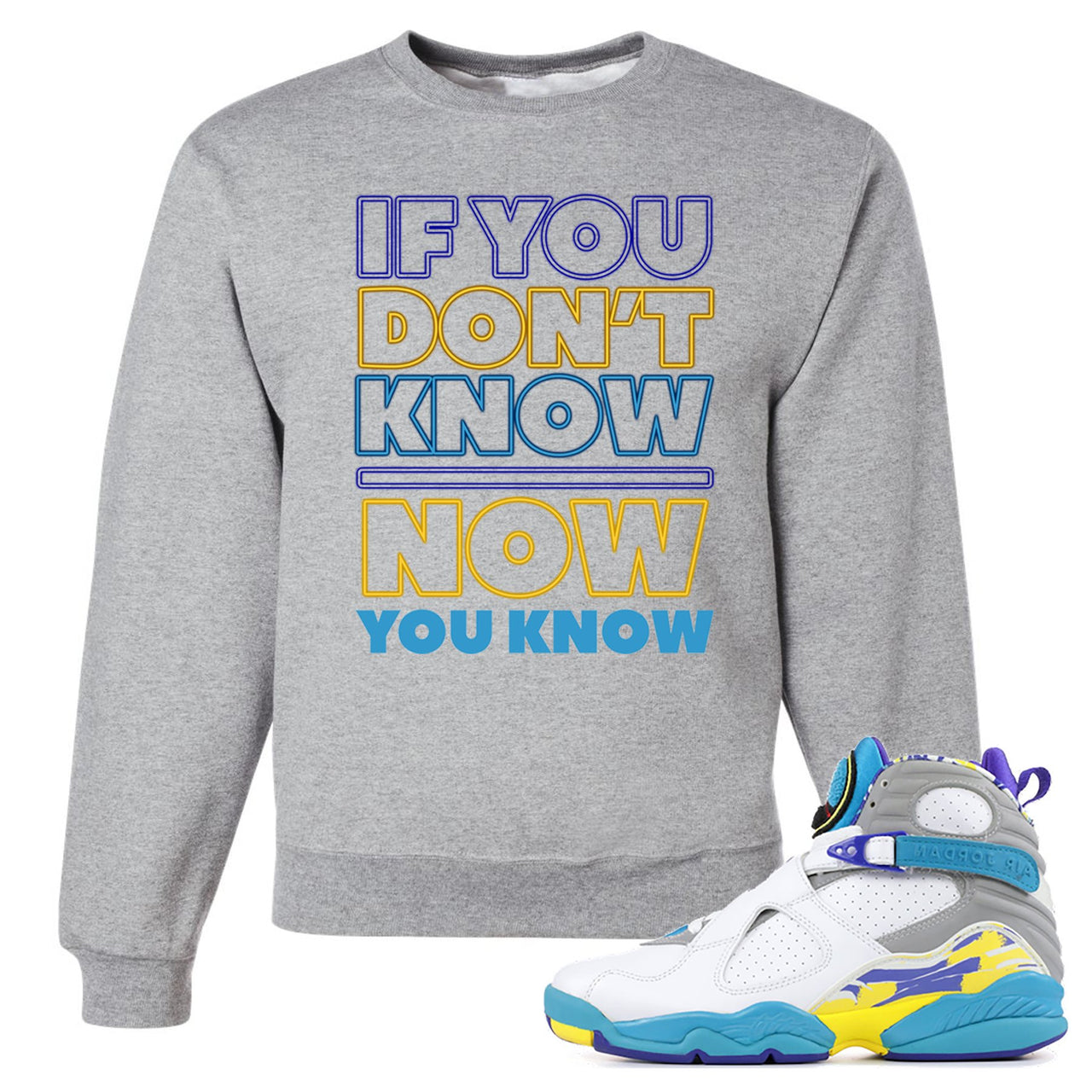 White Aqua 8s Crewneck Sweatshirt | If You Don't Know Now You Know, Athletic Heather