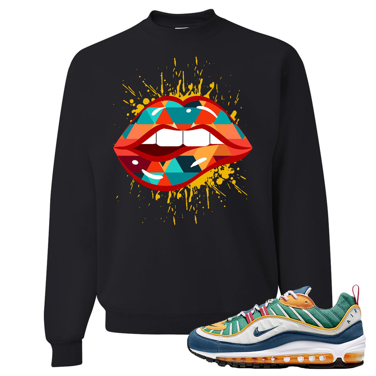 Multicolor 98s Sweater | Lips Geometric Design, Black