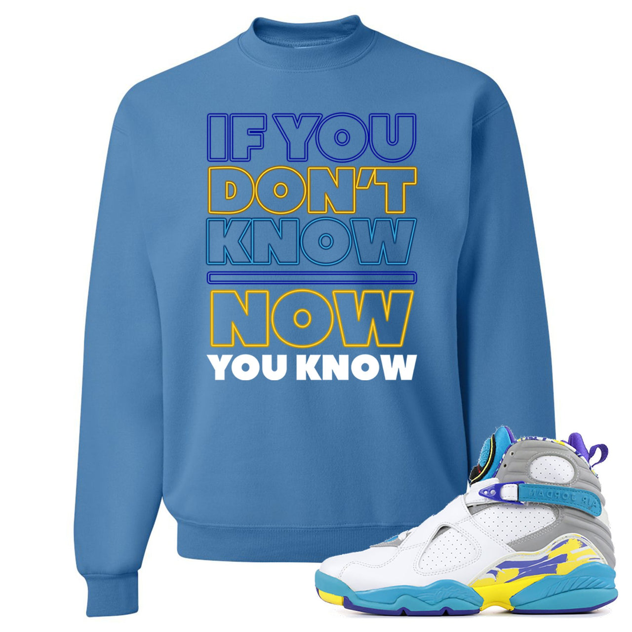 White Aqua 8s Crewneck Sweatshirt | If You Don't Know Now You Know, Columbia Blue