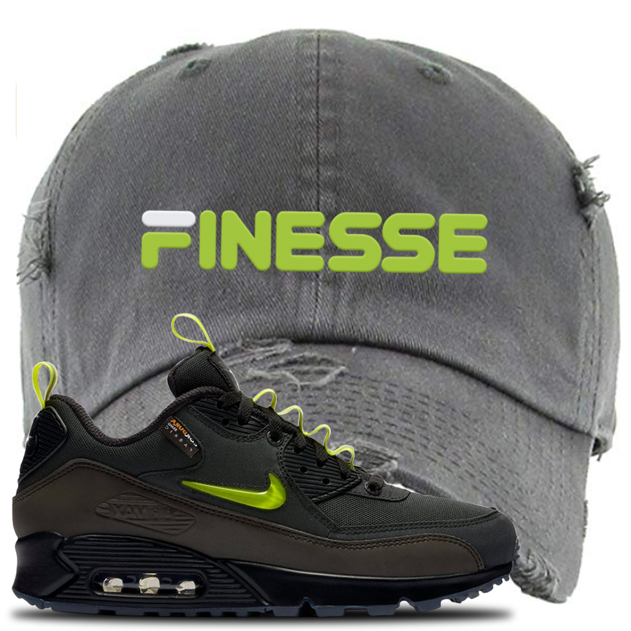 The Basement X Air Max 90 Manchester Finesse Dark Gray Sneaker Hook Up Distressed Dad Hat