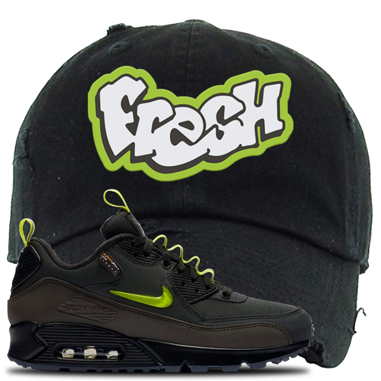 The Basement X Air Max 90 Manchester Fresh Black Sneaker Hook Up Distressed Dad Hat