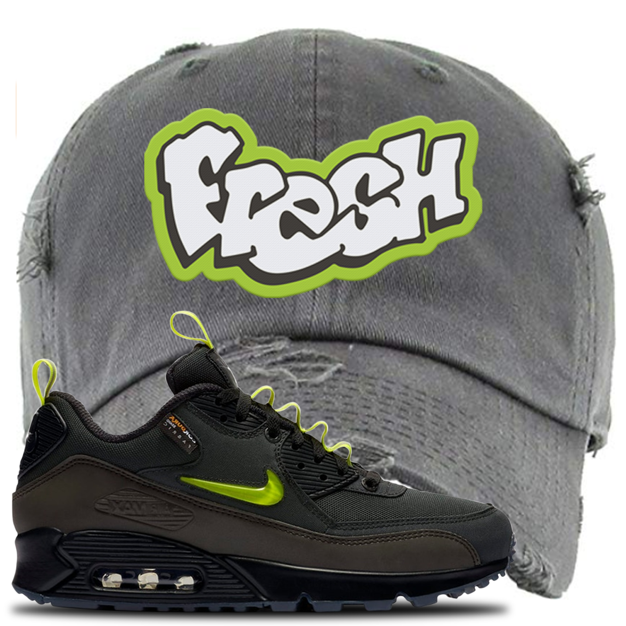 The Basement X Air Max 90 Manchester Fresh Dark Gray Sneaker Hook Up Distressed Dad Hat