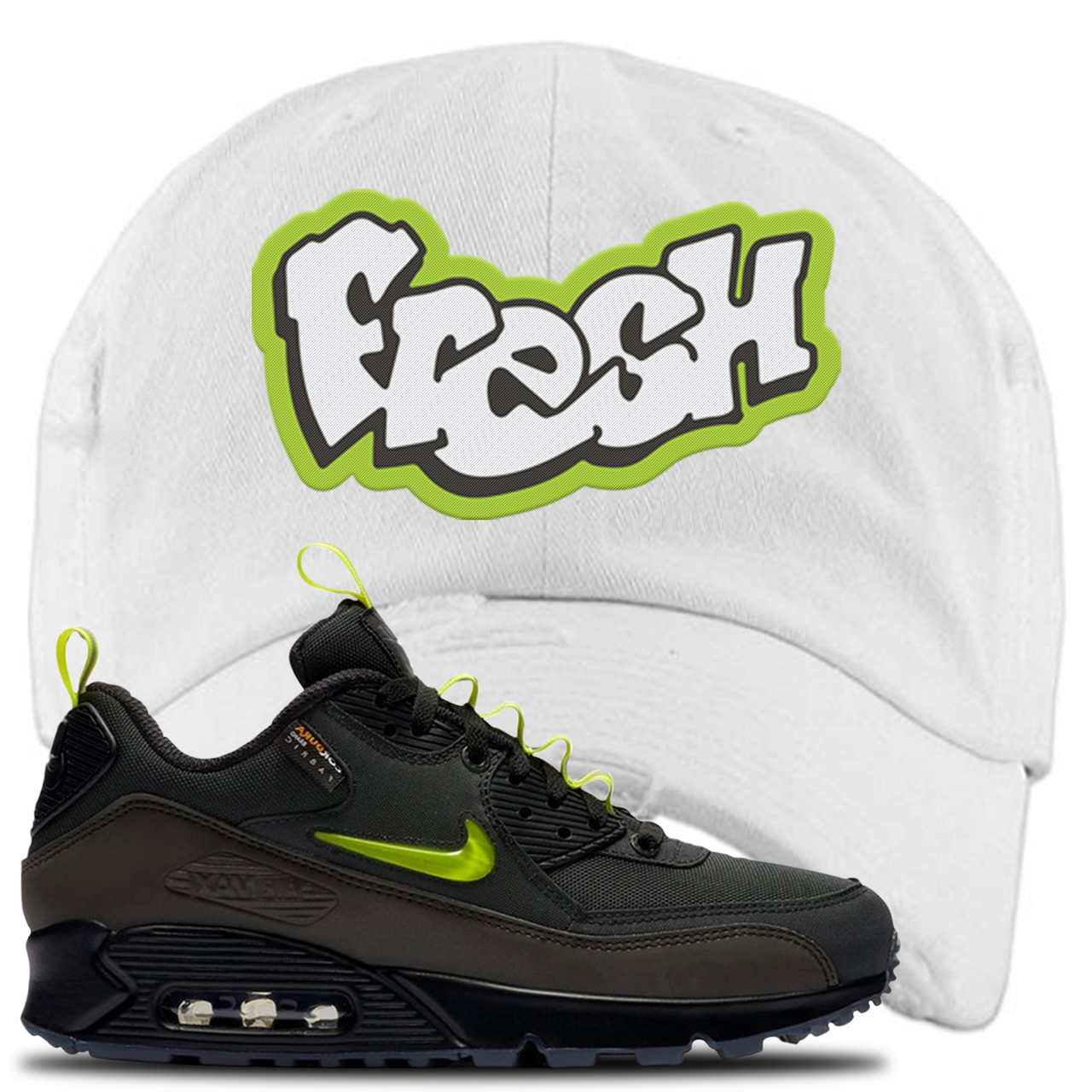 The Basement X Air Max 90 Manchester Fresh White Sneaker Hook Up Distressed Dad Hat