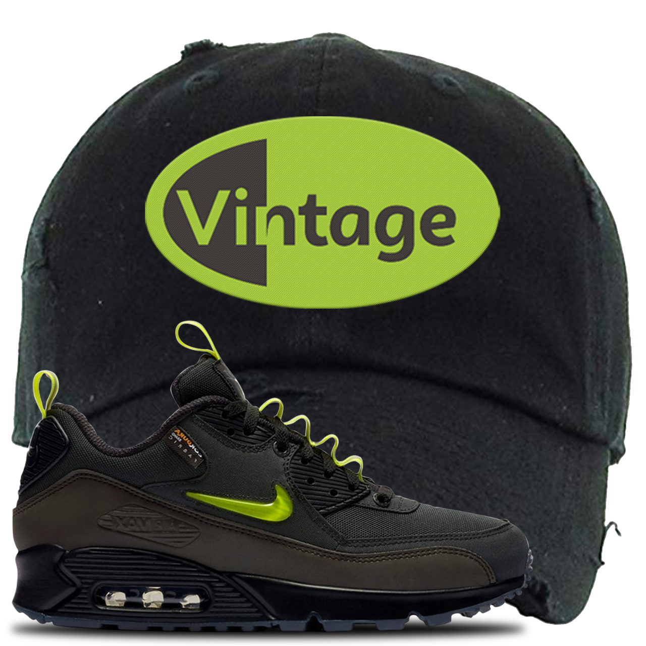 The Basement X Air Max 90 Manchester Vintage Oval Black Sneaker Hook Up Distressed Dad Hat