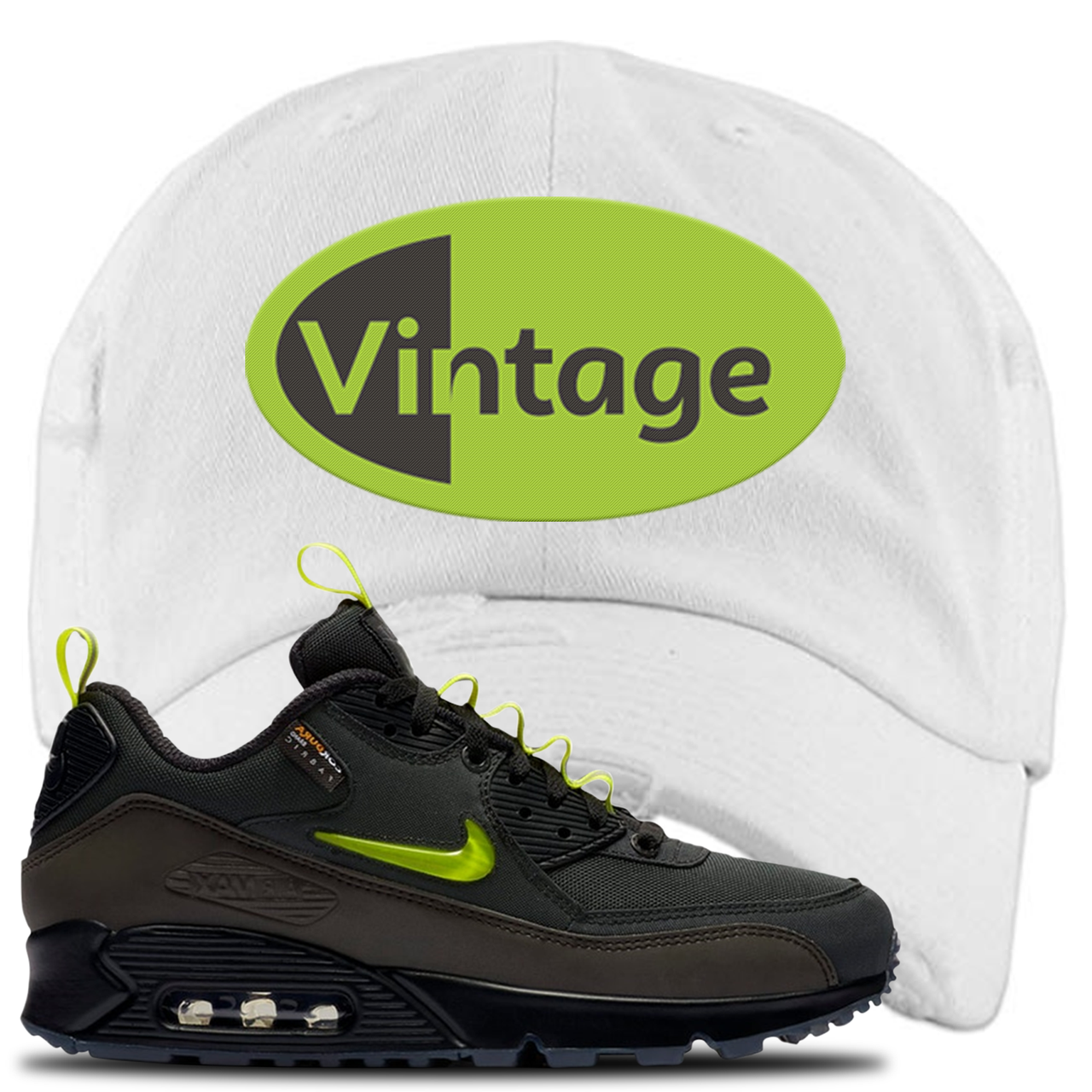 The Basement X Air Max 90 Manchester Vintage Oval White Sneaker Hook Up Distressed Dad Hat
