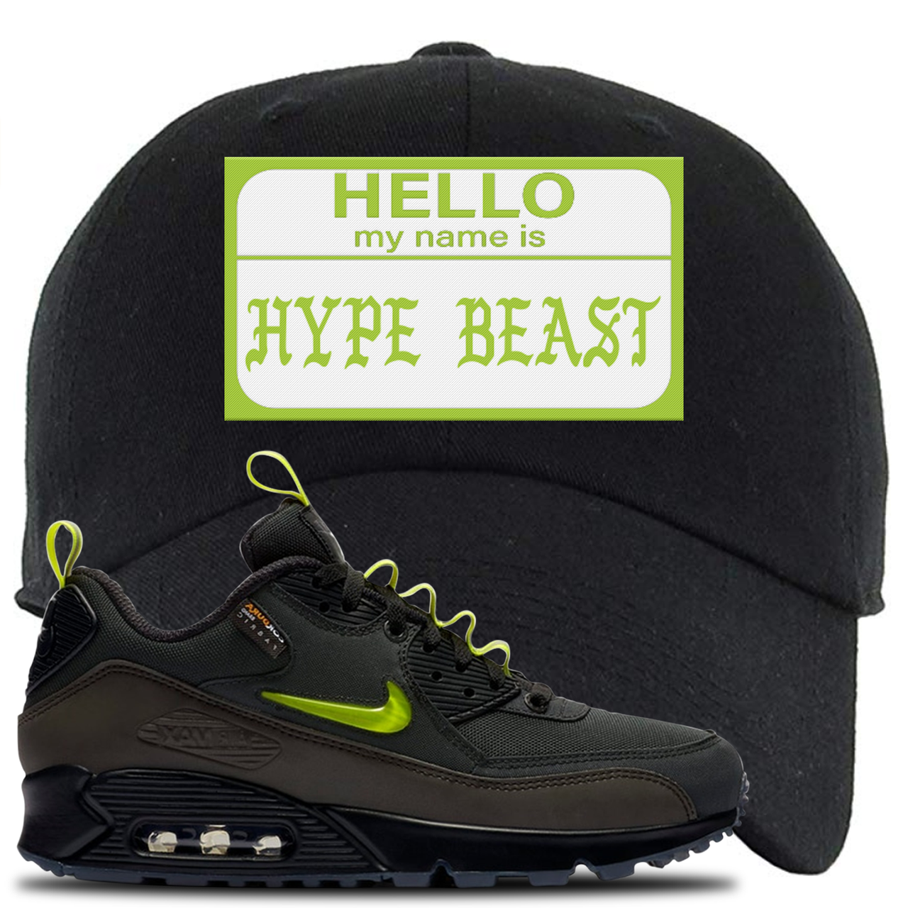 The Basement X Air Max 90 Manchester Hello My Name is Hype Beast Black Sneaker Hook Up Dad Hat