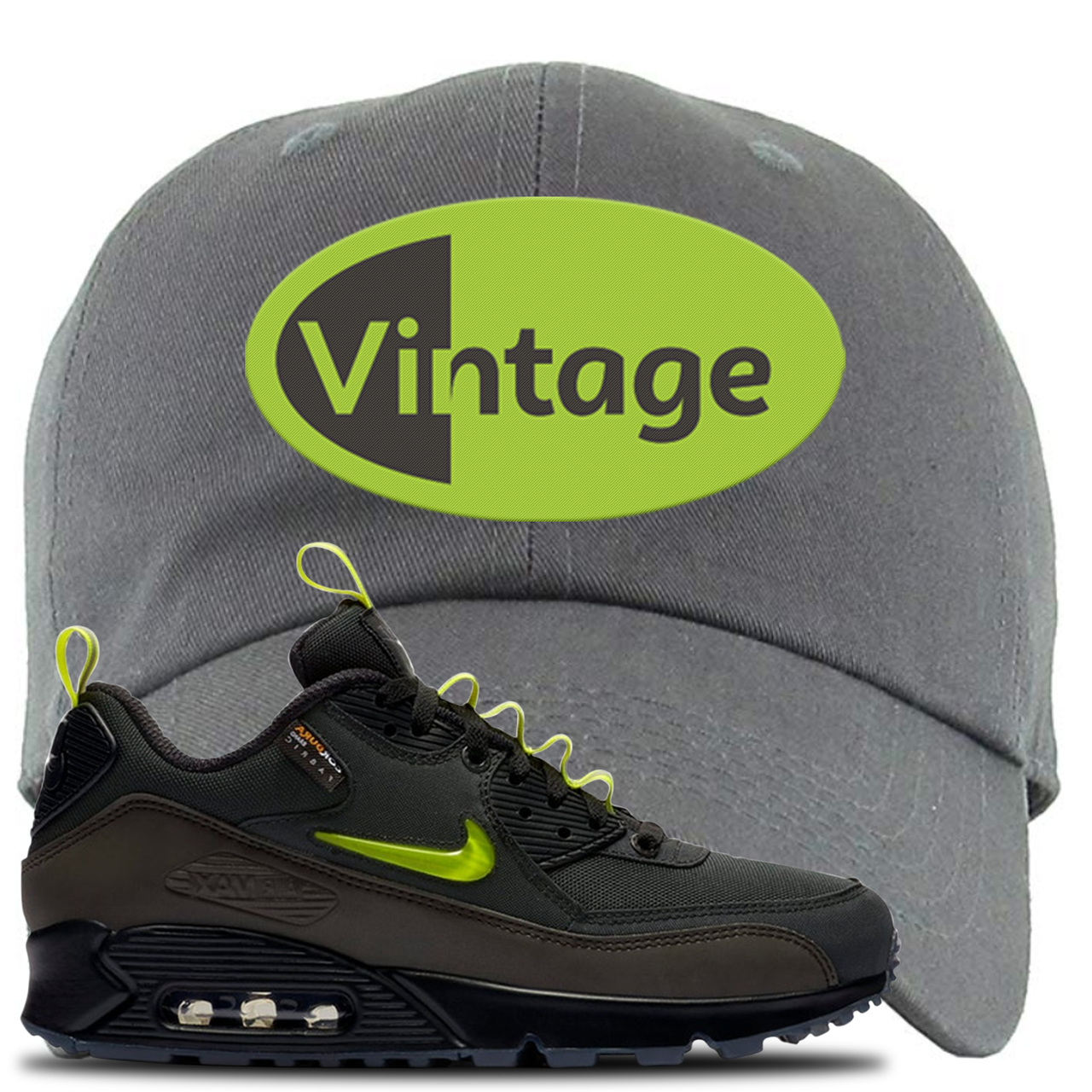 The Basement X Air Max 90 Manchester Vintage Oval Dark Gray Sneaker Hook Up Dad Hat