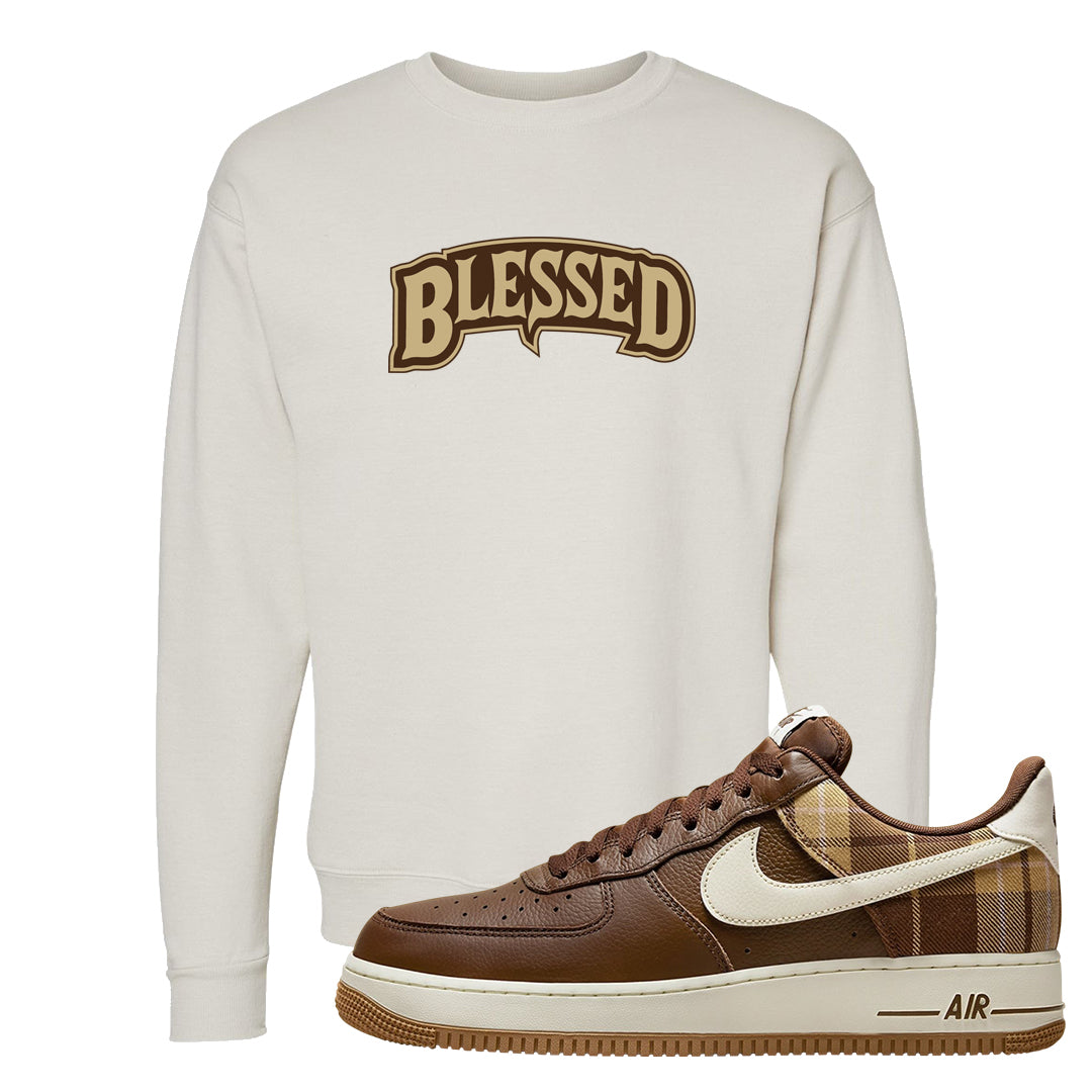 Cacao Colored Plaid AF 1s Crewneck Sweatshirt | Blessed Arch, Sand