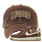 Cacao Colored Plaid AF 1s Distressed Dad Hat | Blessed Arch, Brown