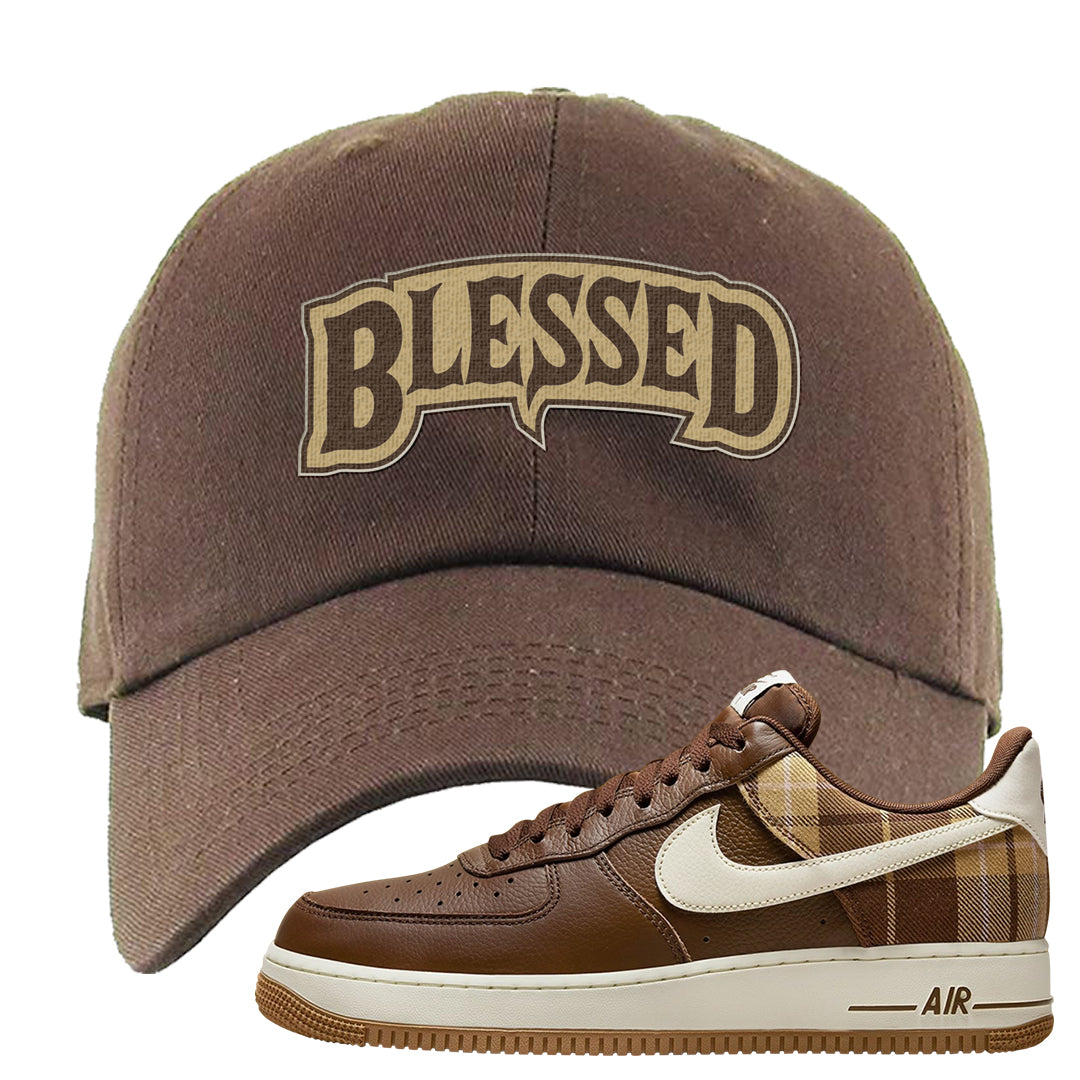 Cacao Colored Plaid AF 1s Dad Hat | Blessed Arch, Brown