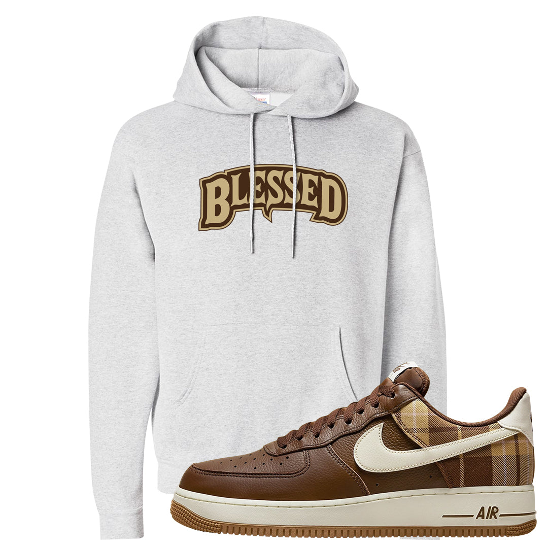 Cacao Colored Plaid AF 1s Hoodie | Blessed Arch, Ash