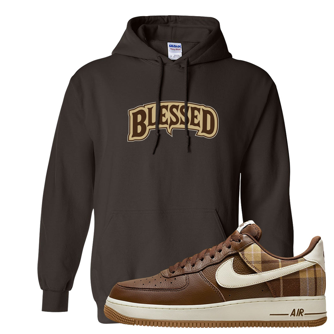 Cacao Colored Plaid AF 1s Hoodie | Blessed Arch, Dark Chocolate