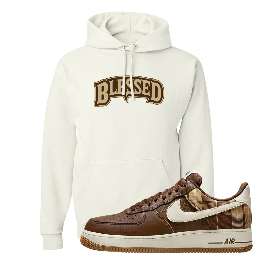 Cacao Colored Plaid AF 1s Hoodie | Blessed Arch, White
