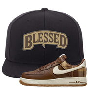 Cacao Colored Plaid AF 1s Snapback Hat | Blessed Arch, Black