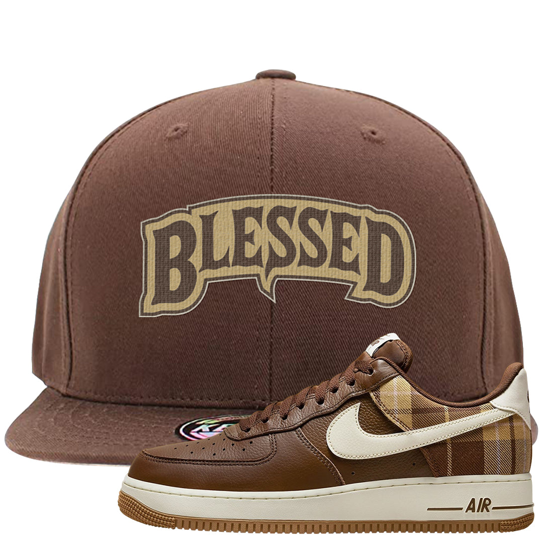 Cacao Colored Plaid AF 1s Snapback Hat | Blessed Arch, Brown
