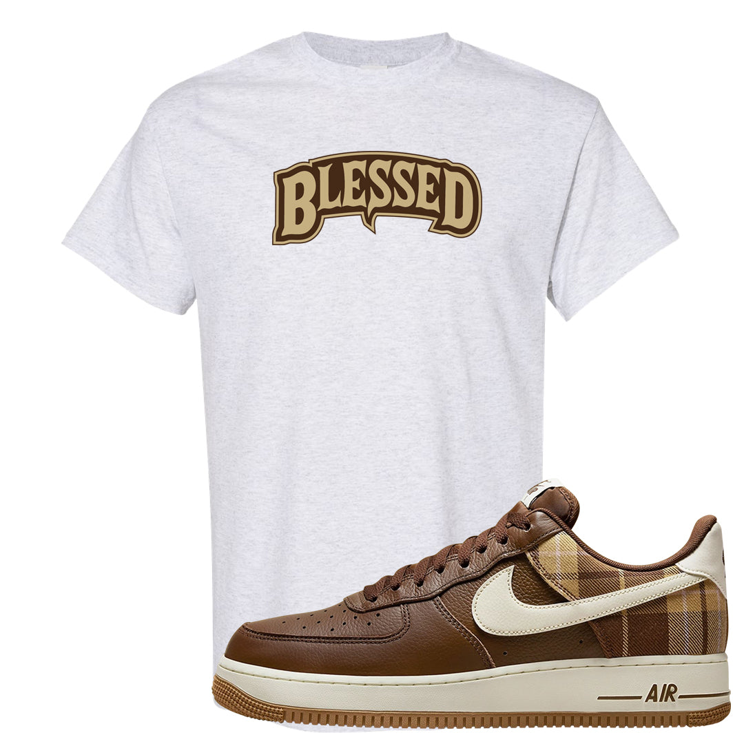 Cacao Colored Plaid AF 1s T Shirt | Blessed Arch, Ash