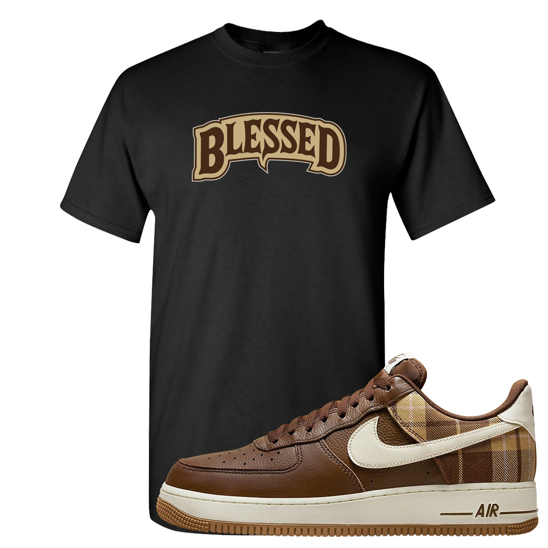 Cacao Colored Plaid AF 1s T Shirt | Blessed Arch, Black