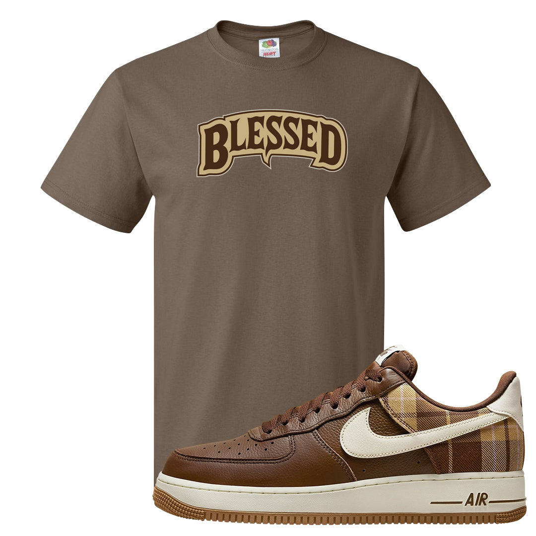 Cacao Colored Plaid AF 1s T Shirt | Blessed Arch, Chocolate