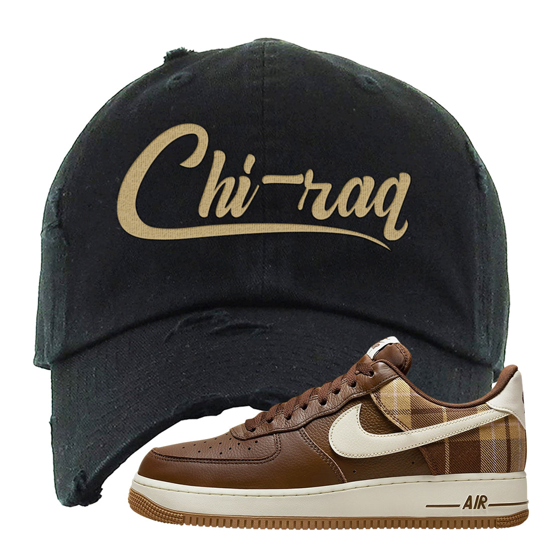Cacao Colored Plaid AF 1s Distressed Dad Hat | Chiraq, Black