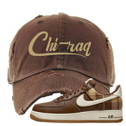 Cacao Colored Plaid AF 1s Distressed Dad Hat | Chiraq, Brown