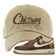 Cacao Colored Plaid AF 1s Distressed Dad Hat | Chiraq, Khaki