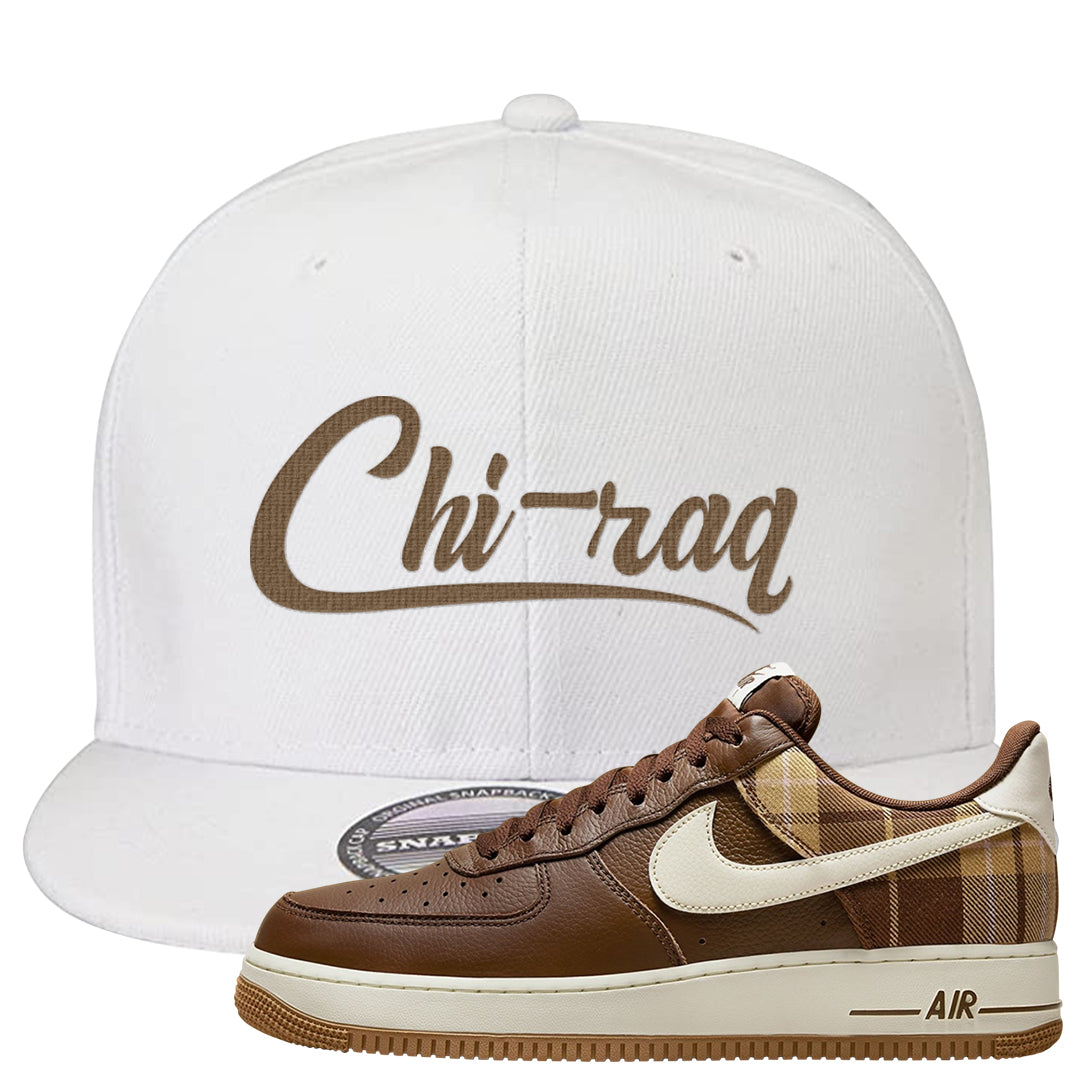 Cacao Colored Plaid AF 1s Snapback Hat | Chiraq, White