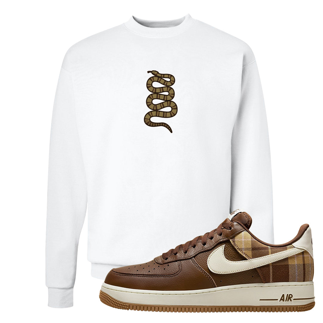 Cacao Colored Plaid AF 1s Crewneck Sweatshirt | Coiled Snake, White
