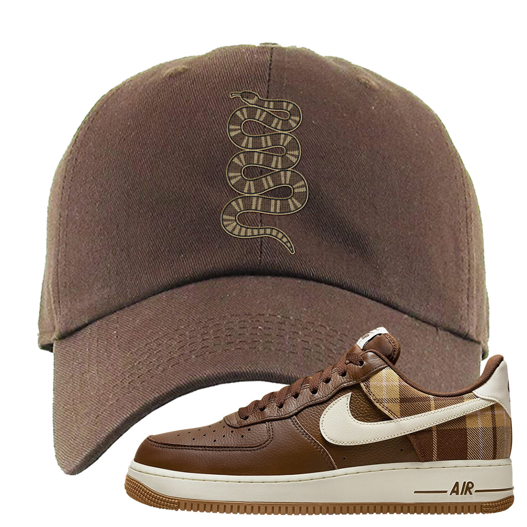 Cacao Colored Plaid AF 1s Dad Hat | Coiled Snake, Brown