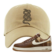 Cacao Colored Plaid AF 1s Dad Hat | Coiled Snake, Khaki