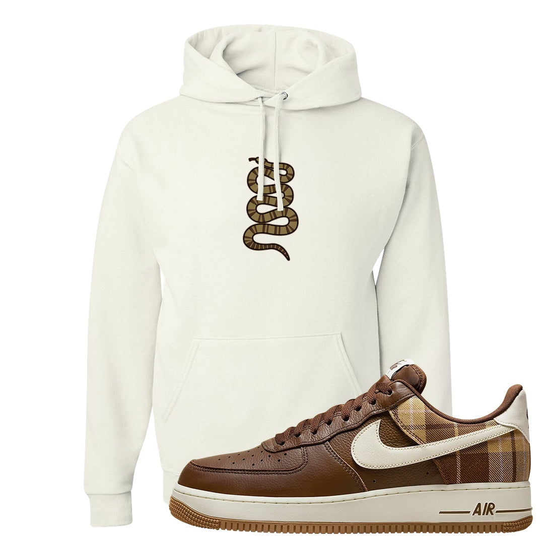 Cacao Colored Plaid AF 1s Hoodie | Coiled Snake, White