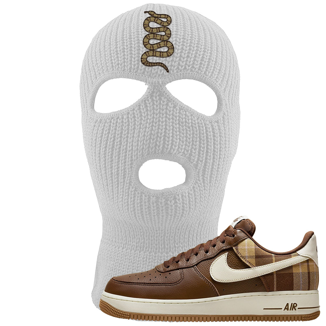 Cacao Colored Plaid AF 1s Ski Mask | Coiled Snake, White