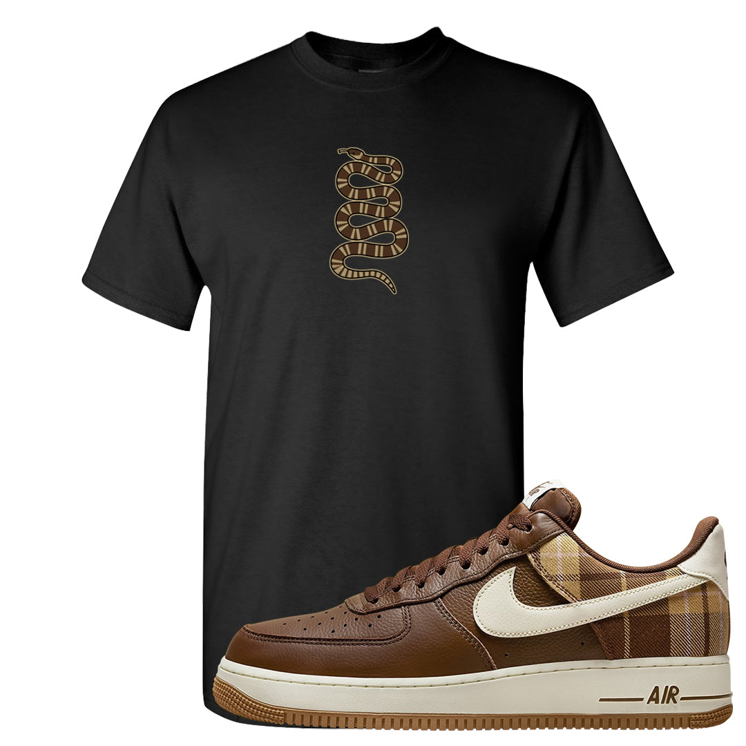 Cacao Colored Plaid AF 1s T Shirt | Coiled Snake, Black