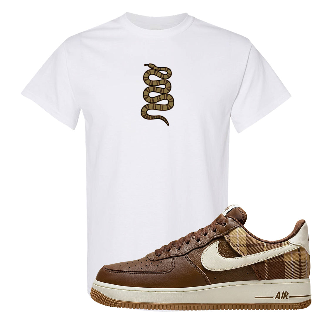 Cacao Colored Plaid AF 1s T Shirt | Coiled Snake, White