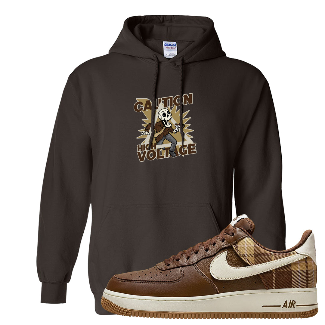 Cacao Colored Plaid AF 1s Hoodie | Caution High Voltage, Dark Chocolate