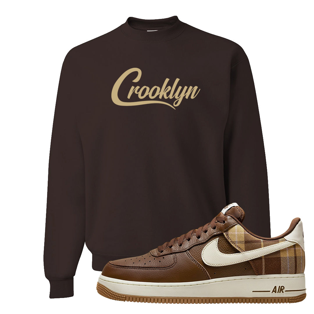 Cacao Colored Plaid AF 1s Crewneck Sweatshirt | Crooklyn, Dark Chocolate