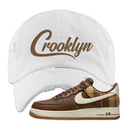 Cacao Colored Plaid AF 1s Distressed Dad Hat | Crooklyn, White