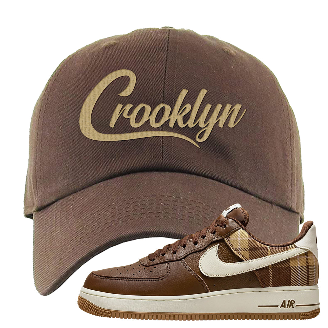 Cacao Colored Plaid AF 1s Dad Hat | Crooklyn, Brown