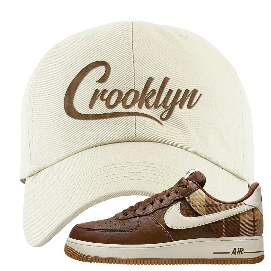 Cacao Colored Plaid AF 1s Dad Hat | Crooklyn, White