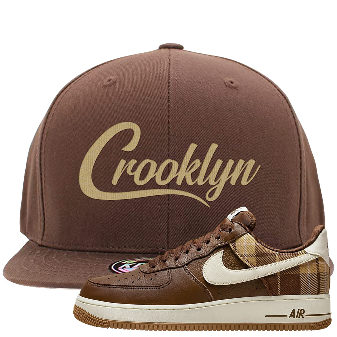 Cacao Colored Plaid AF 1s Snapback Hat | Crooklyn, Brown