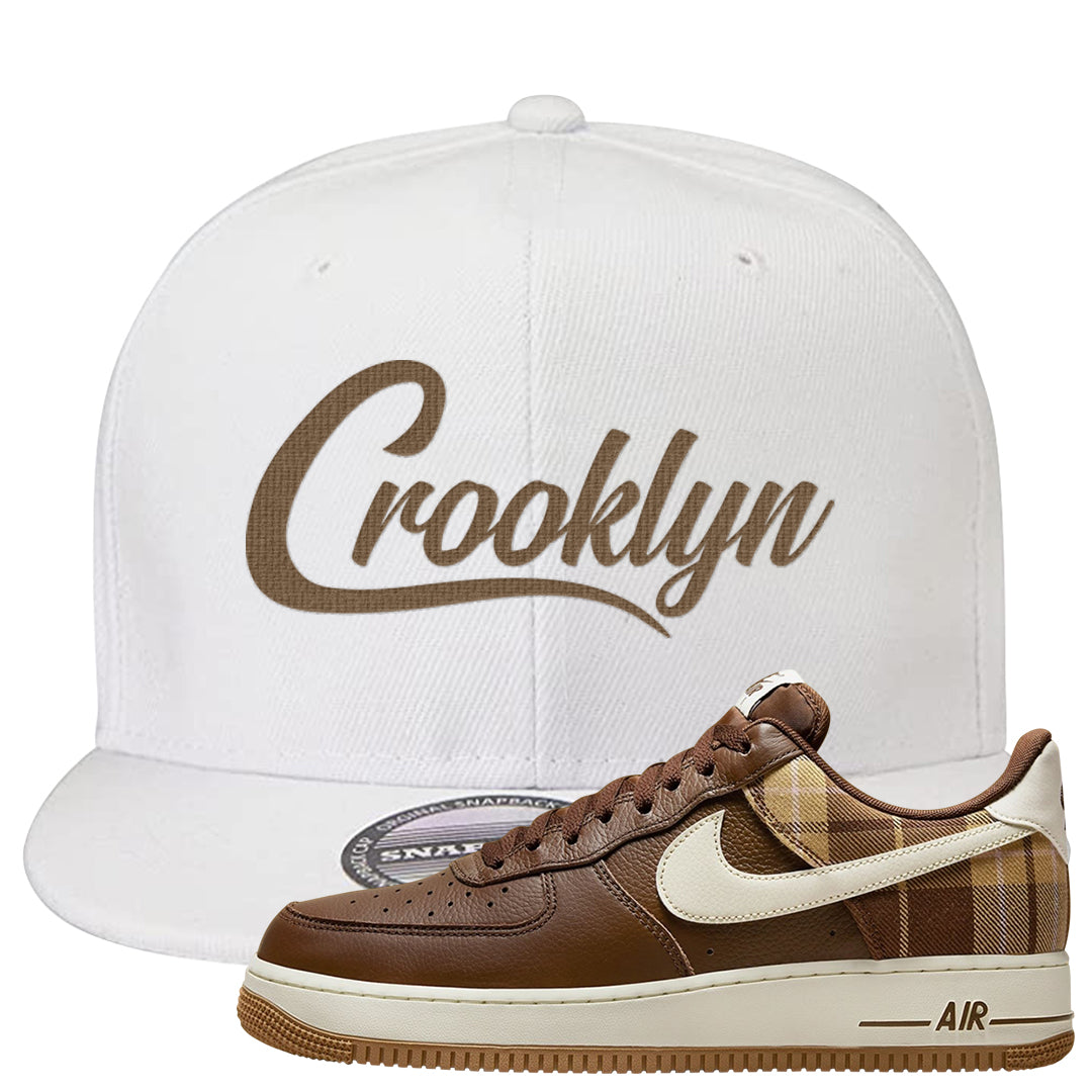 Cacao Colored Plaid AF 1s Snapback Hat | Crooklyn, White