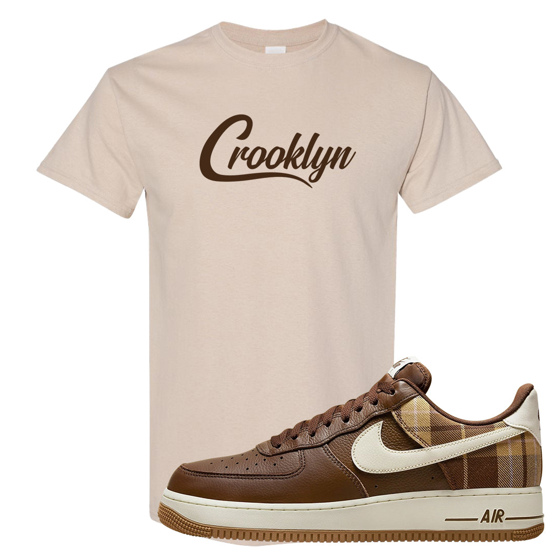 Cacao Colored Plaid AF 1s T Shirt | Crooklyn, Sand