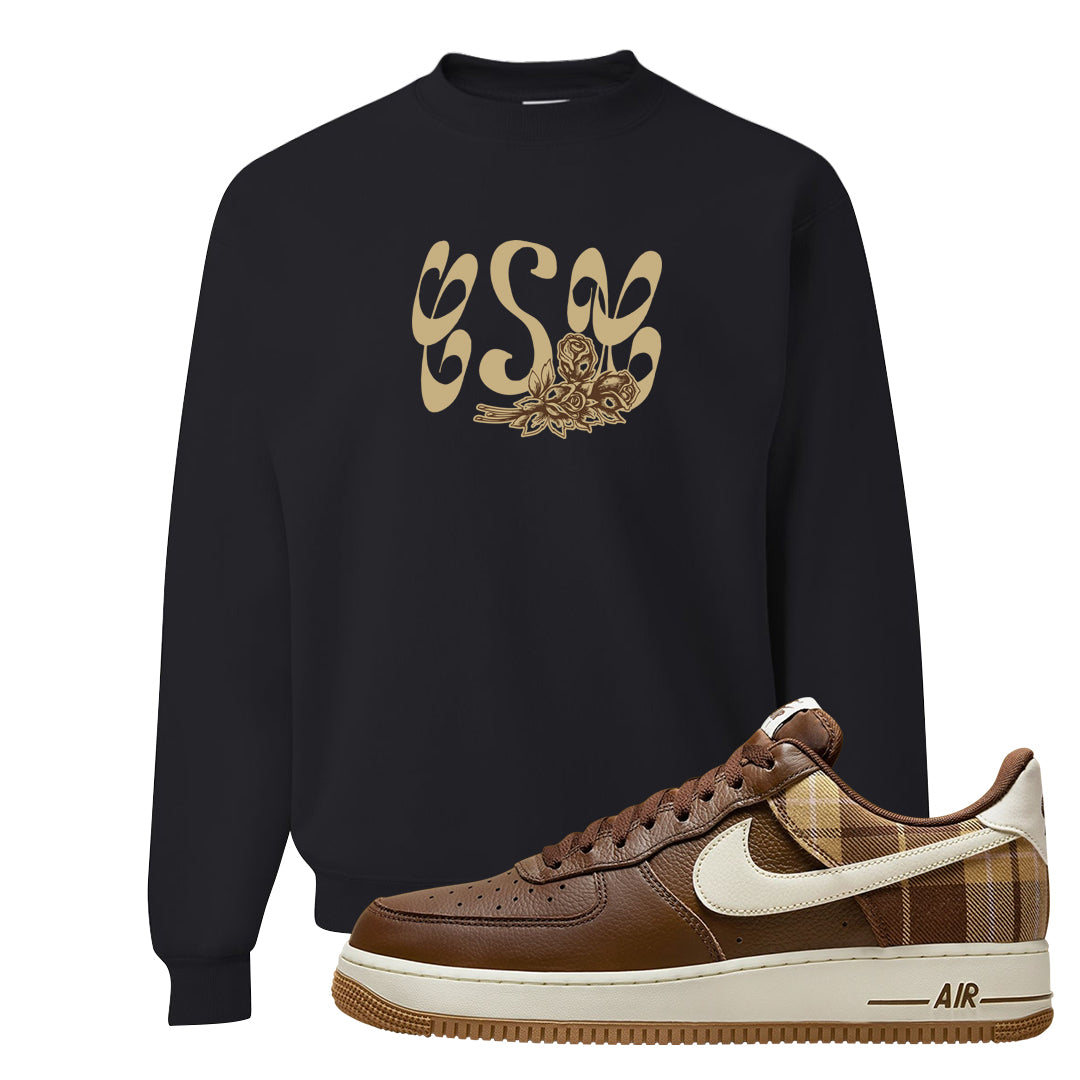 Cacao Colored Plaid AF 1s Crewneck Sweatshirt | Certified Sneakerhead, Black