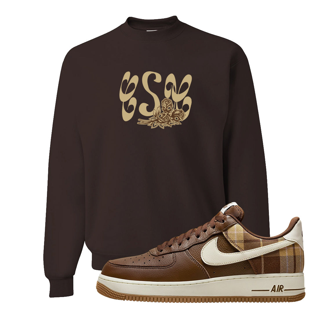Cacao Colored Plaid AF 1s Crewneck Sweatshirt | Certified Sneakerhead, Dark Chocolate