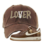 Cacao Colored Plaid AF 1s Distressed Dad Hat | Lover, Brown