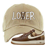 Cacao Colored Plaid AF 1s Distressed Dad Hat | Lover, Khaki